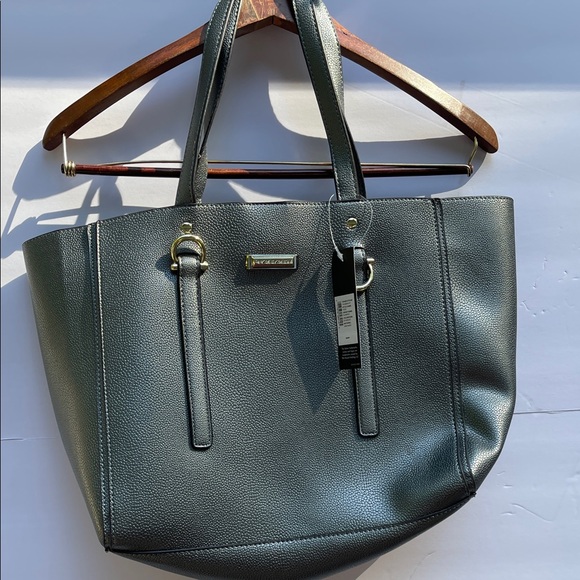 Tahari Dark Gray Leather Tote Bag - Picture 1 of 10